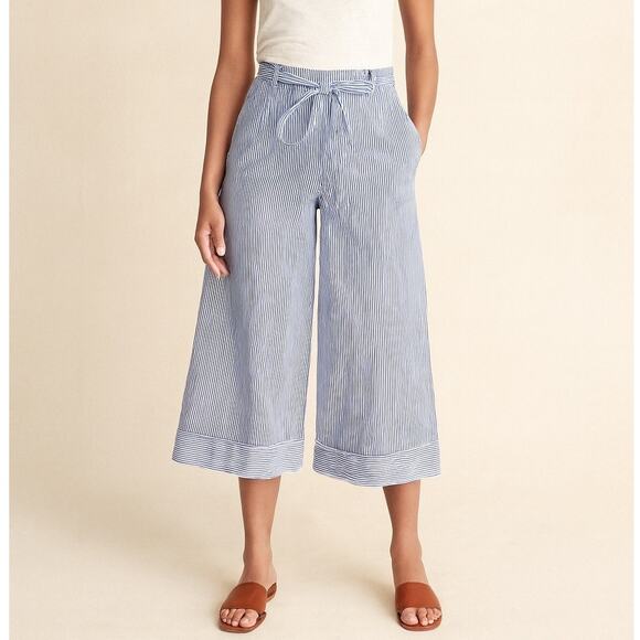 J. Crew Pants - J Crew Wide Leg Cuffed Crop Pants Shirting Stripe NWT